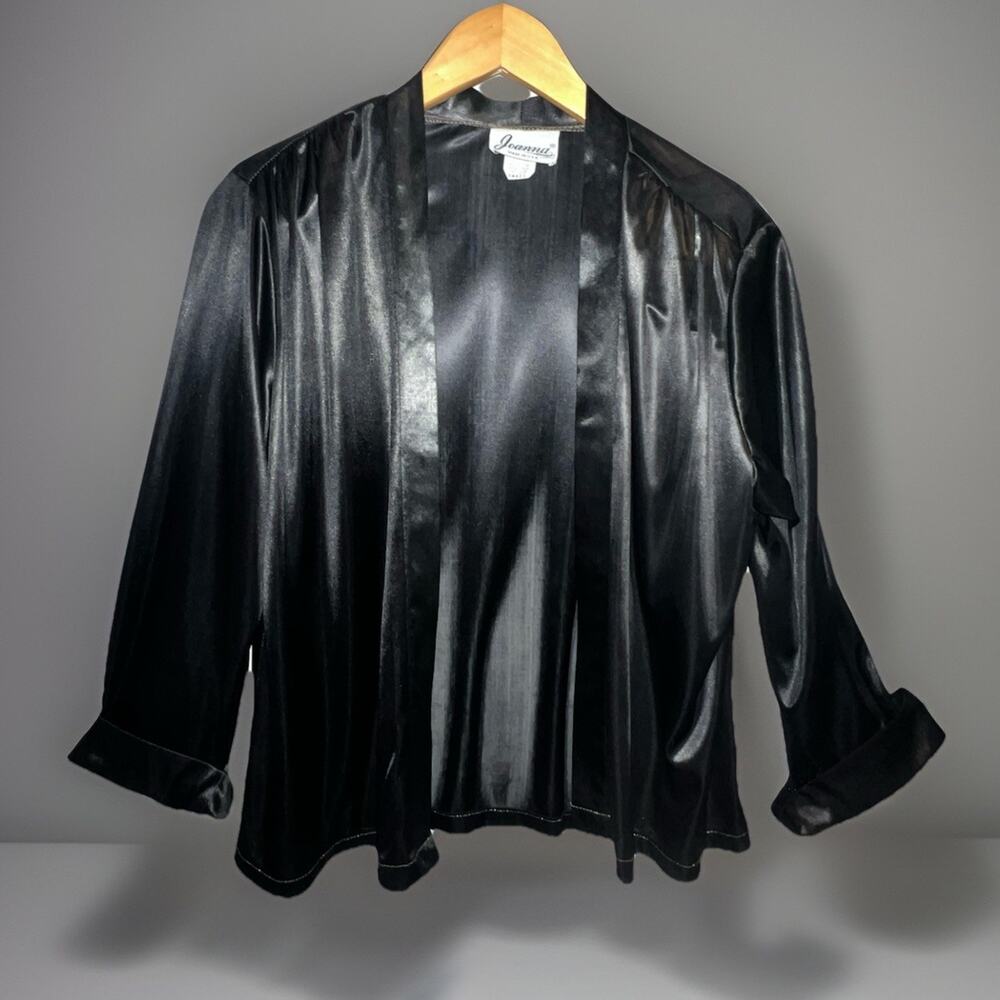 Joanna Black Silver Shimmer Evening Jacket Topper Small USA Cocktail Silky Party